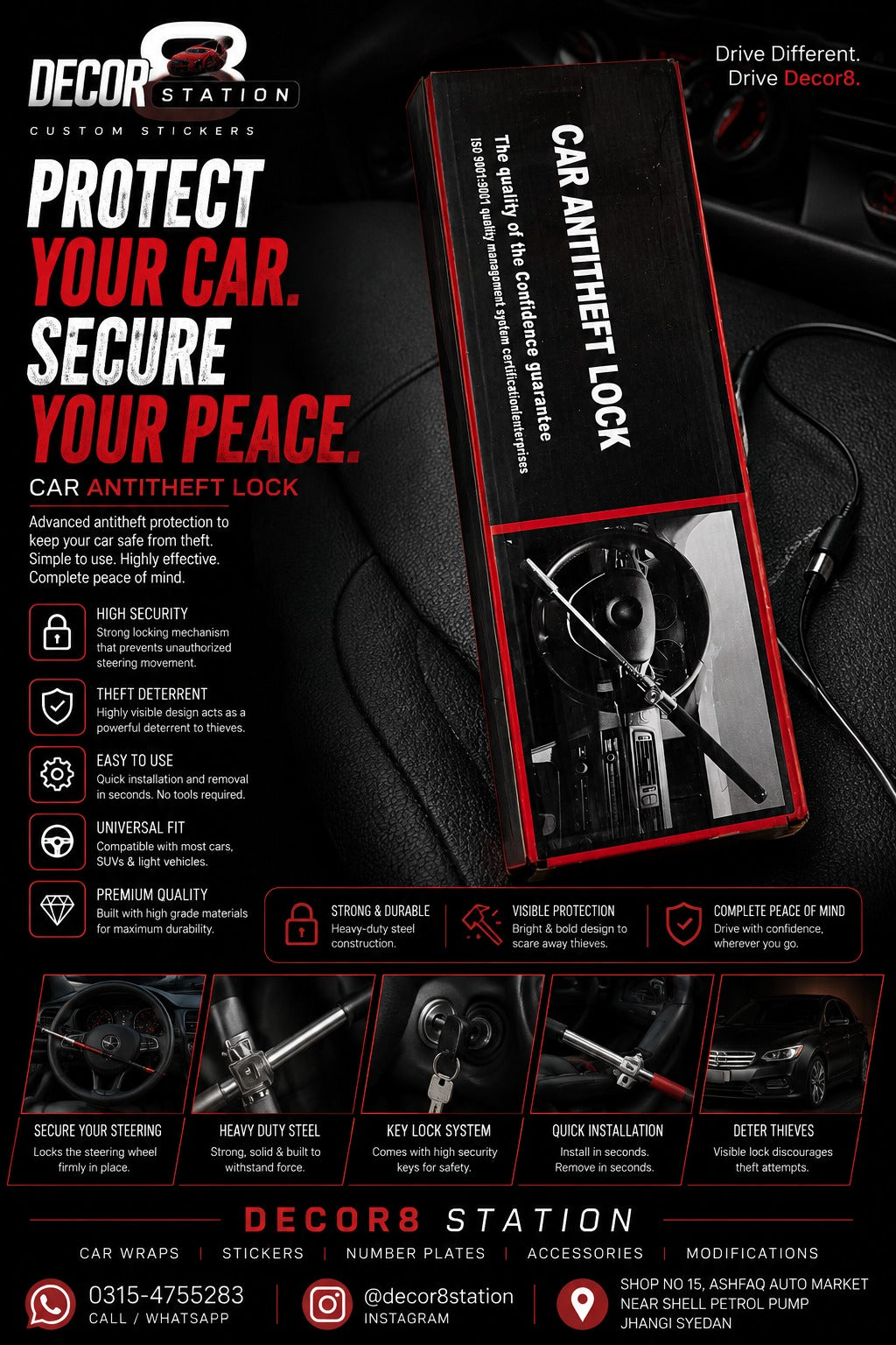 Universal Car Anti-Theft Steering Wheel Lock